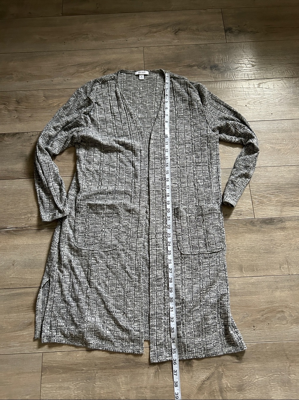 Grey Open-Front Longline Cardigan Sweater - Picture 6 of 12